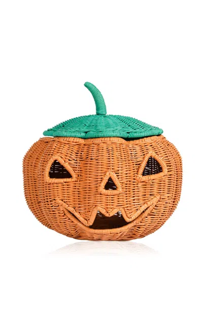 Momiji Pumpkin Face Rattan Halloween Basket In Orange