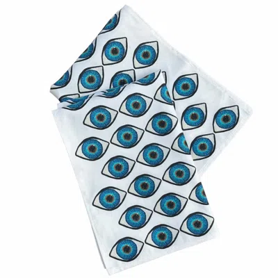 Mommani Threads Blue Eyes Linen-cotton Tea Towels, Set Of Two