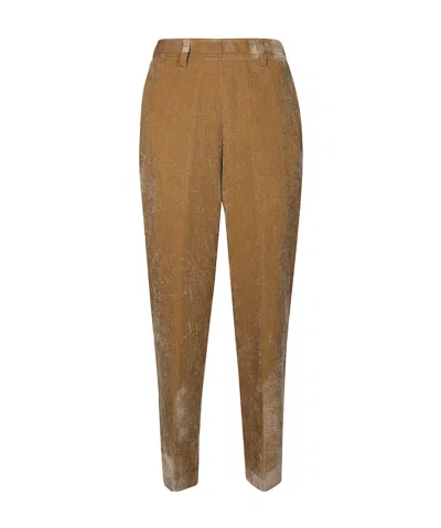 Momoní Back Stretch Suede Silk Pants In Brown