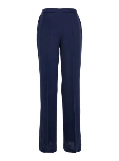 MOMONÍ 'BLOCOS' DARK BLUE TROUSERS WITH ELASTIC WAIST IN SILK WOMAN
