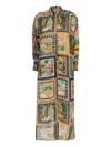 Momoní Jau Multicolor Long Dress With All-over Print And Side Slits In Silk Woman In Neutrals