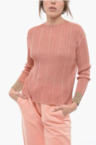 Momoní Lightweight Lurex Monterey Crew-neck Sweater In Pink