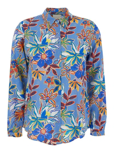 MOMONÍ 'MEUDON' LIGHT BLUE SHIRT WITH ALL-OVER FLORAL PRINT IN SILK WOMAN