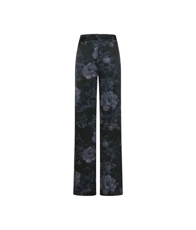 Momoní Misaki Pants In Printed Stretch Satin In Black