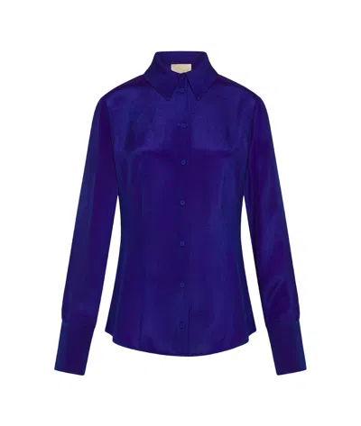 Momoní Origa Shirt In Solid Colour Silk Crepe In Blue