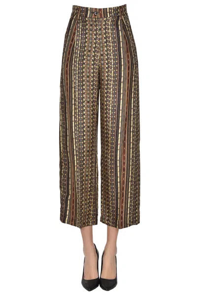 Momoní Printed Silk Trousers In Brown