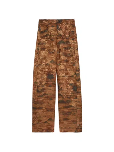 Momoní Aguila Printed Jacquard Flared Trousers In Brown