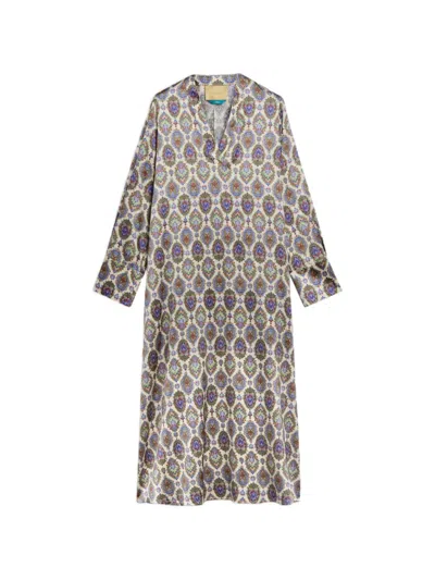 Momoní Amara Printed Satin Midi Dress In White
