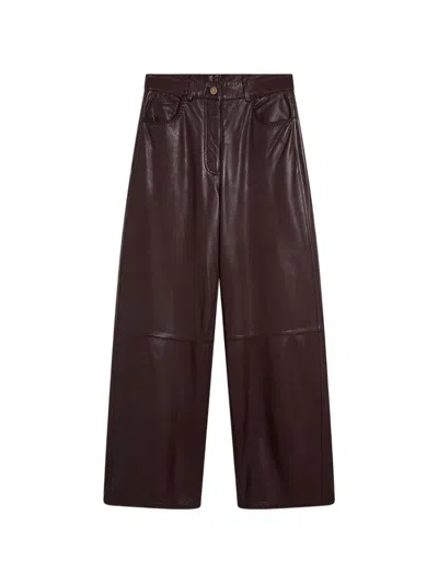 Momoní Aoki Leather Trousers In Brown