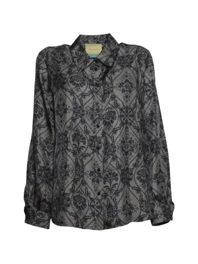 Momoní Arles Floral-print Long-sleeve Silk Shirt In Grey