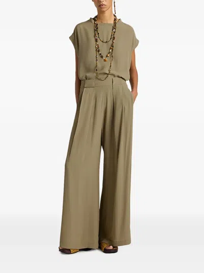 Momoní Aspen Pleated Wide-leg Palazzo Trousers In Green