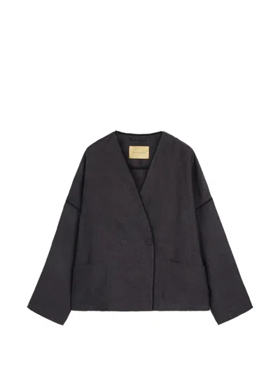 Momoní Astre Double-breasted Linen Jacket In Black