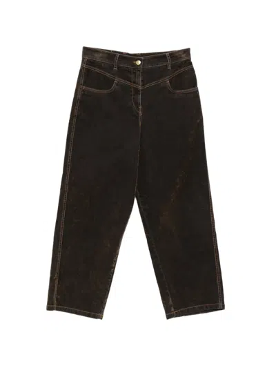 Momoní Azuki Contrast-stitch Cotton Trousers In Brown