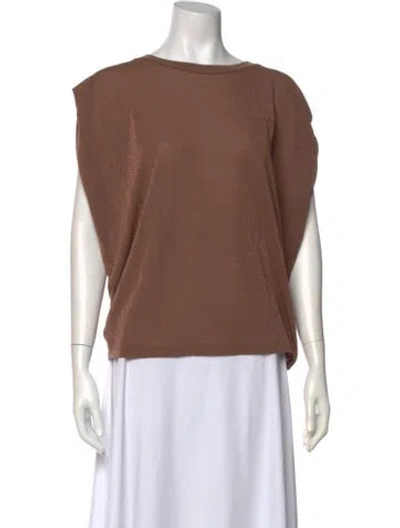 Pre-owned Momoní Bateau Neckline Short Sleeve Top In Brown