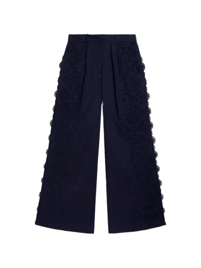 Momoní Broderie-anglaise Cotton Palazzo Pants In Blue