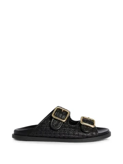 Momoní Buckle-fastening Raffia Sandals In Black