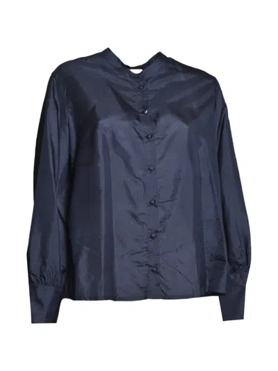 Momoní Button-up Band-collar Shirt In Blue