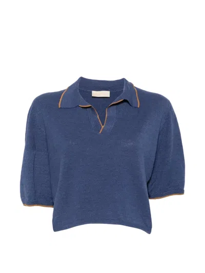 Momoní Columbia Contrast-trim Polo-collar Linen T-shirt In Blue