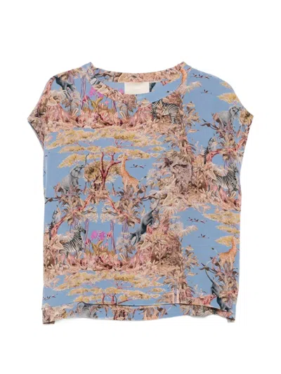 Momoní Curacao Safari-print Cap-sleeve Silk Blouse In Multi