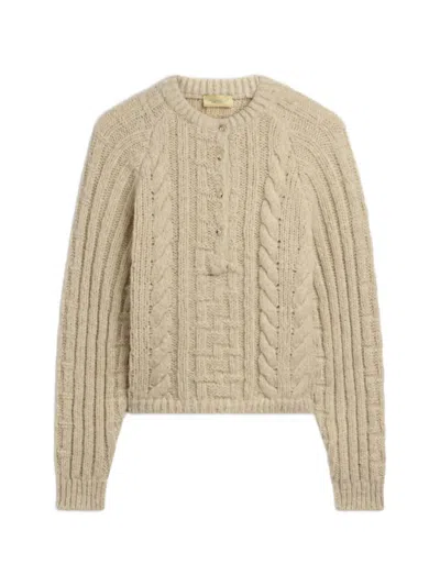 Momoní Dahl Cable-knit Henley Sweater In Neutral