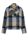 Momoní Double-breasted Check Coat In Blue