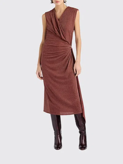 Momoní Roca Draped V-neck Sleeveless Midi Dress In Brown