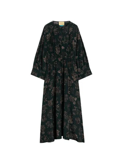 Momoní Edda Printed Long-sleeved Maxi Dress In Black