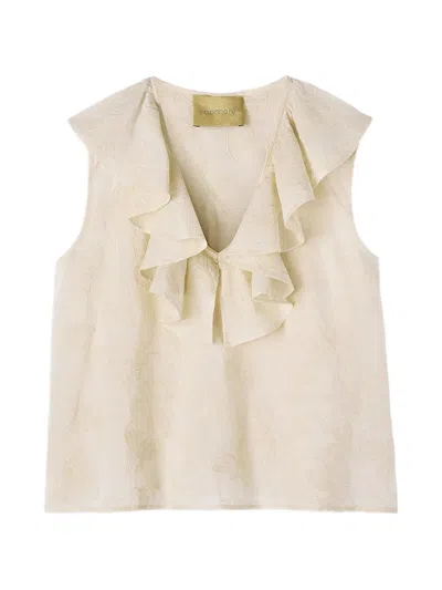 Momoní Embroidered Ruffled Top In White