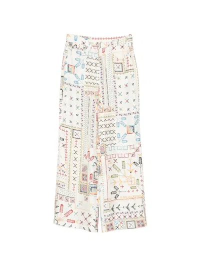 Momoní Embroidered Wide-leg Trousers In White