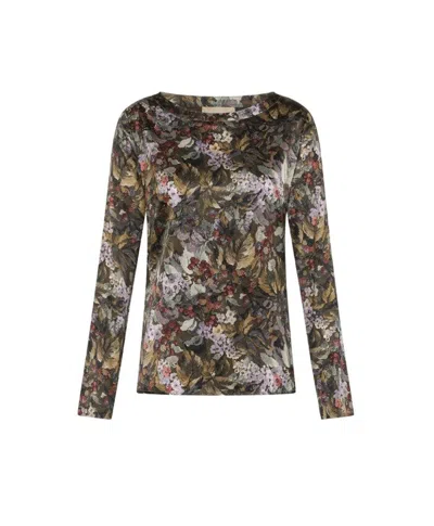 Momoní Fitted Floral Print Shirt With Round Neckline In Brown