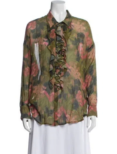 Pre-owned Momoní Floral Print Long Sleeve Blouse In Green