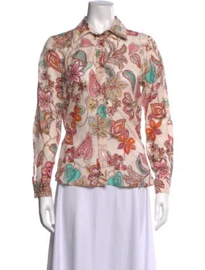 Pre-owned Momoní Floral Print Long Sleeve Button-up Top W/ Tags In Multicolor