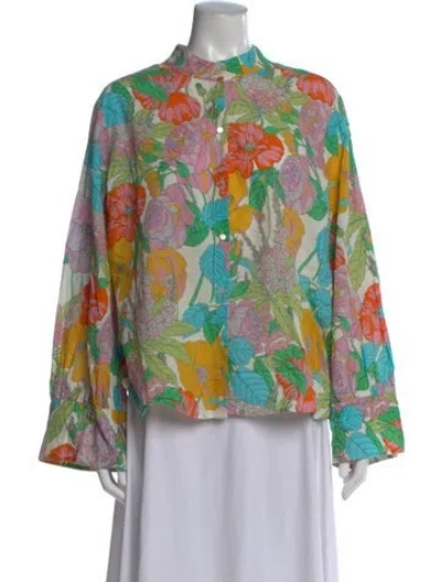 Pre-owned Momoní Floral Print Long Sleeve Top In Green