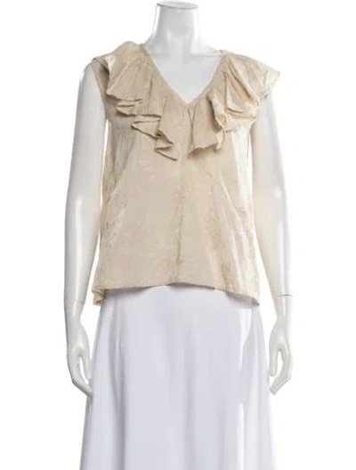 Pre-owned Momoní Floral Print V-neck Top W/ Tags In Neutrals