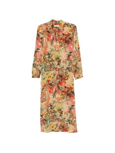 Momoní Floral-print Silk Midi Dress In Orange