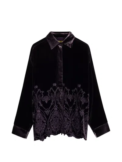 Momoní Frey Embroidered Velvet Shirt In Purple
