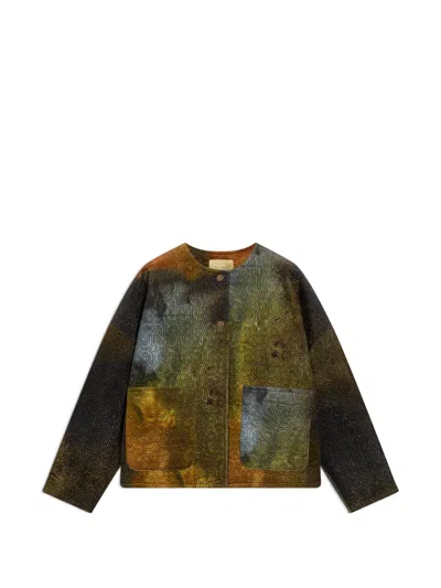 Momoní Gelsomino Quilted Printed Cropped Jacket In Brown