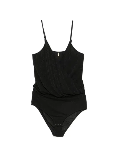 Momoní Glitter-effect Wrap-style Bodysuit In Black