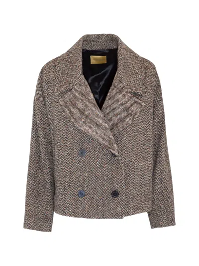 Momoní Herringbone Double-breasted Jacket In Brown