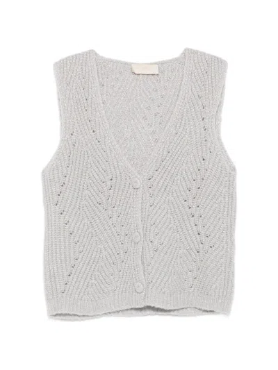Momoní Hidari Knitted Sleeveless V-neck Wool Cardigan In Gray