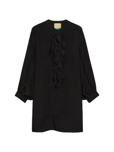 Momoní Hofi Ruffled Lace-trim Mini Dress In Black