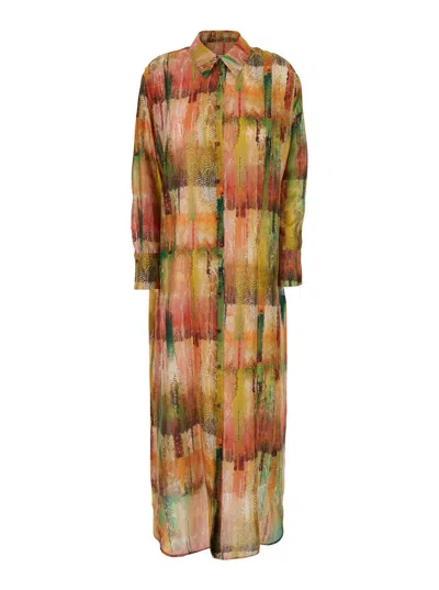 Momoní Printed Collared Dress In Brown