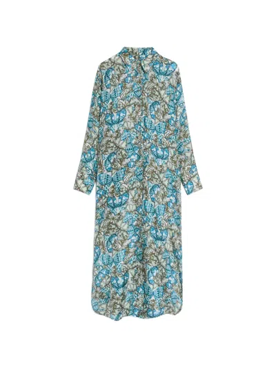 Momoní Jau Printed Silk Midi Dress In Blue