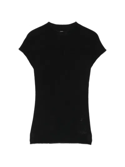 Momoní Kame Ribbed-knit Cap-sleeve Wool T-shirt In Black
