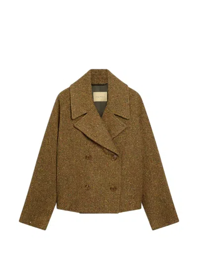 Momoní Ketil Herringbone Double-breasted Coat In Brown