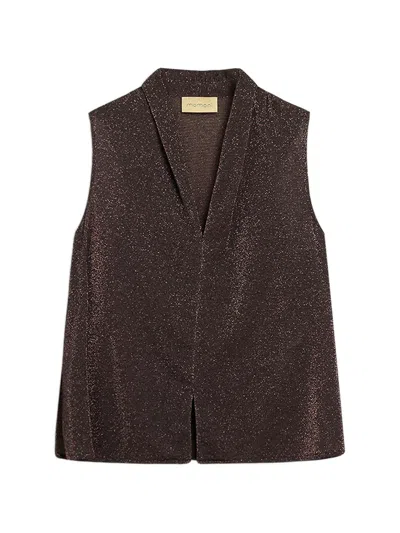 Momoní Kiri Bis Lurex-knit Pleated Tank Top In Brown