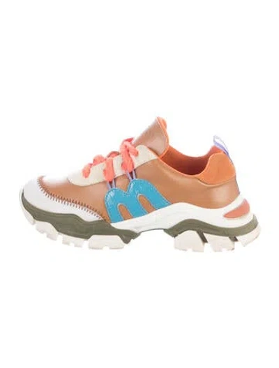 Pre-owned Momoní Leather Colorblock Pattern Chunky Sneakers In Brown