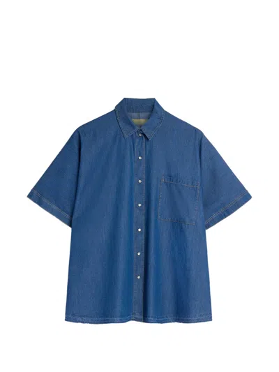 Momoní Lila Short-sleeve Cotton Shirt In Blue