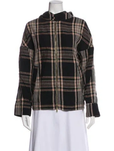 Pre-owned Momoní Linen Plaid Print Jacket In Black
