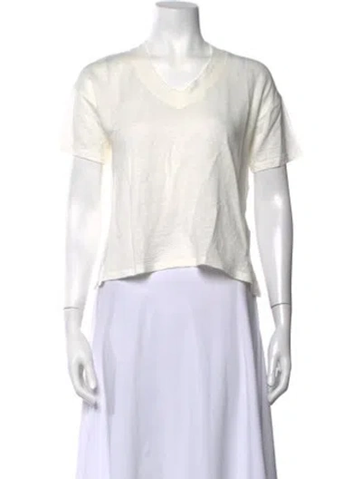 Pre-owned Momoní Linen V-neck T-shirt In White